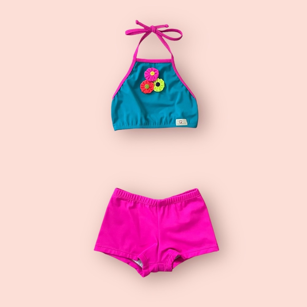 TQTA Girls Flower Power 2Piece Matching Tankini Swim Set